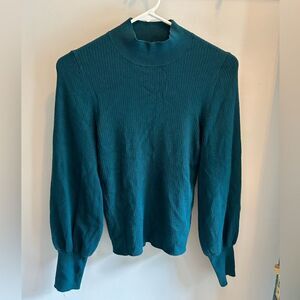 Anthropologie NWOT Mock Neck Bell Sleeve Teal Ribbed Knit Sweater